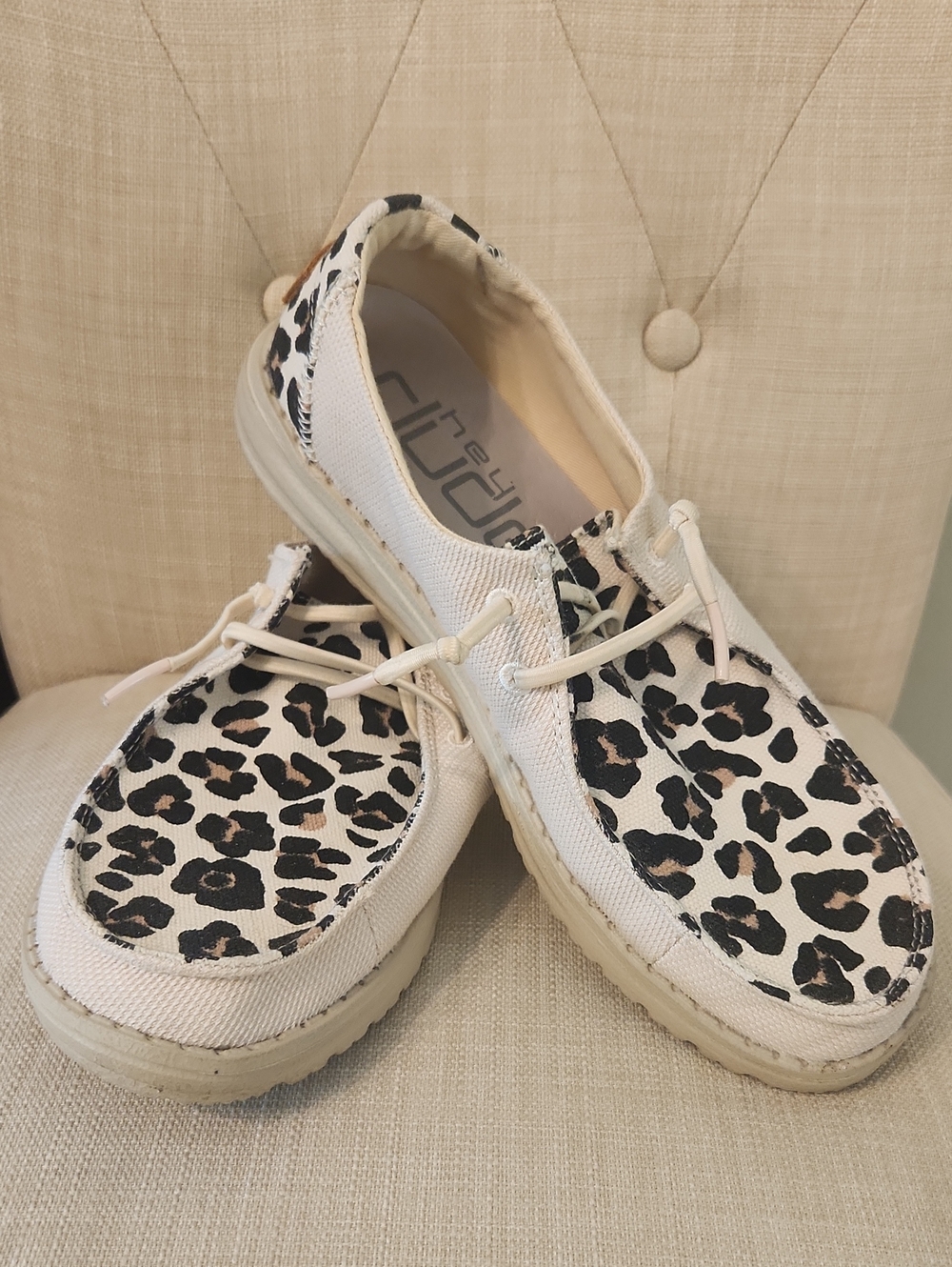 Hey Dude Leopard Print Slip-On Moccasins in Cream, Black, Brown